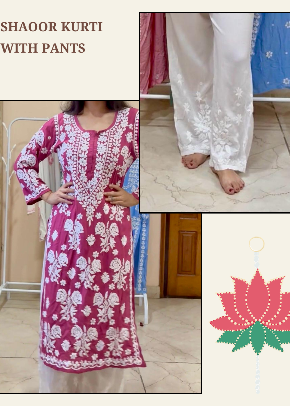 Shaoor — Berry Pink Handcrafted Chikankari Kurti with Pants
