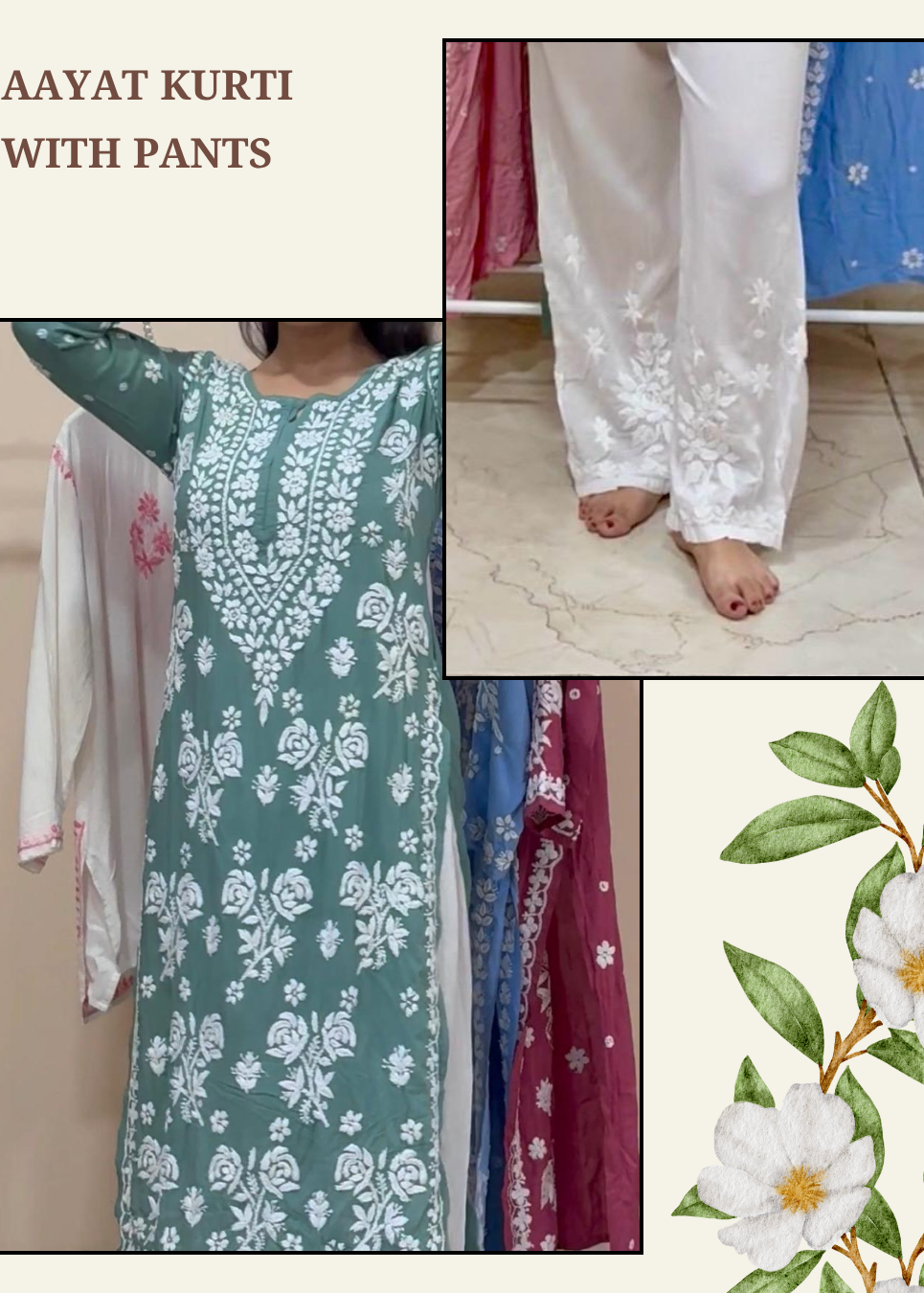 Ayat — Long Lucknowi Chikankari Kurti with Pants