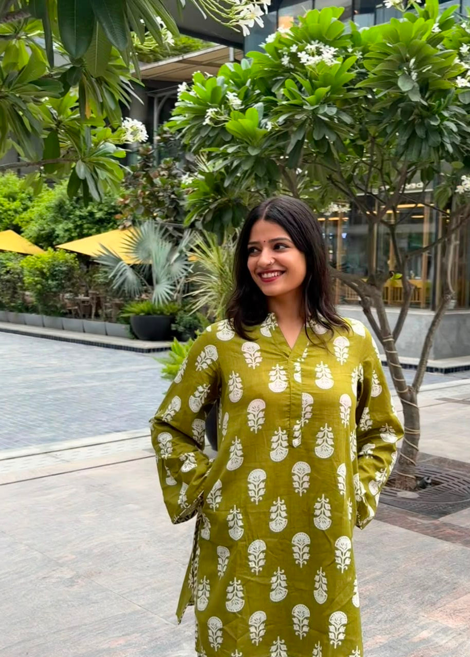 Riyaasat — Earthy Green Farshi Salwar Kurta Set with Bell Sleeves