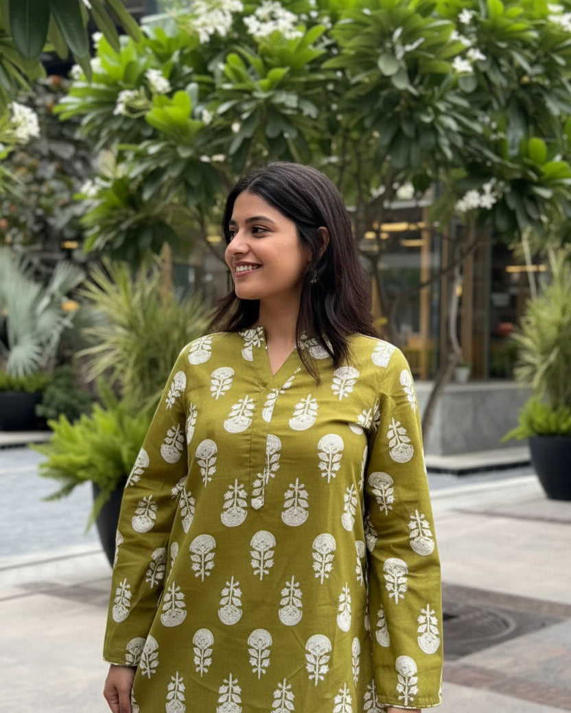 Riyaasat — Earthy Green Farshi Salwar Kurta Set with Bell Sleeves