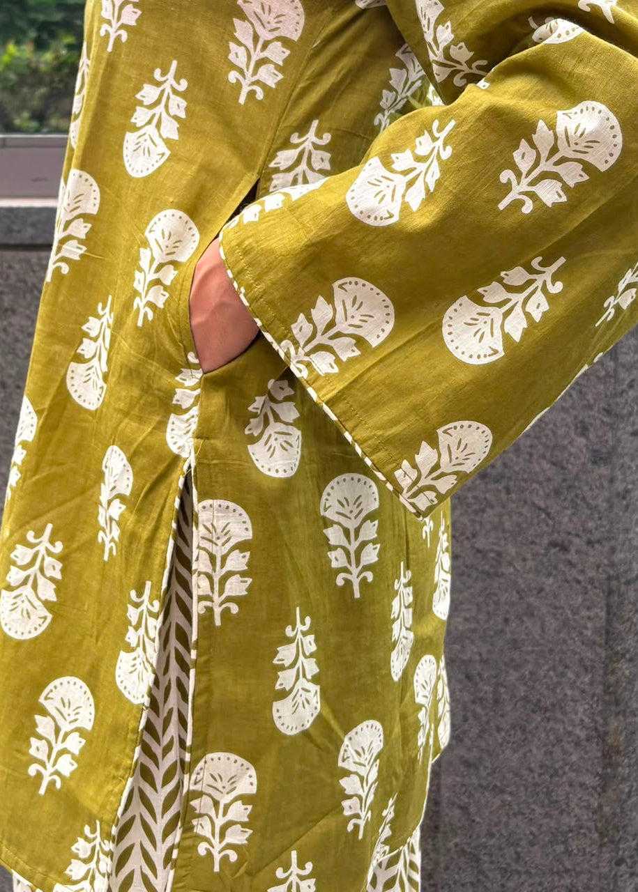 Riyaasat — Earthy Green Farshi Salwar Kurta Set with Bell Sleeves