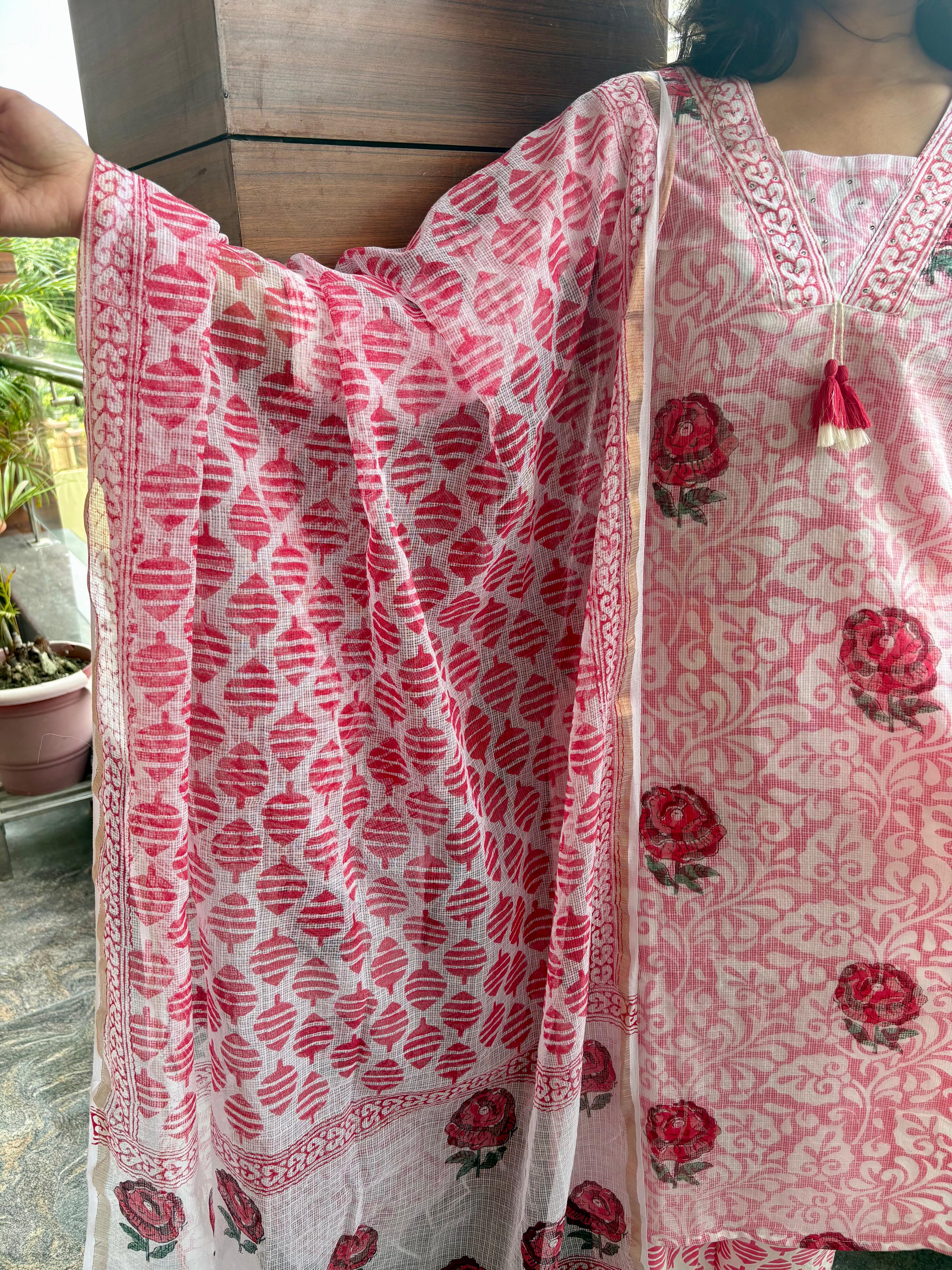 Afreen — Pink Kota Doria Three-Piece Suit