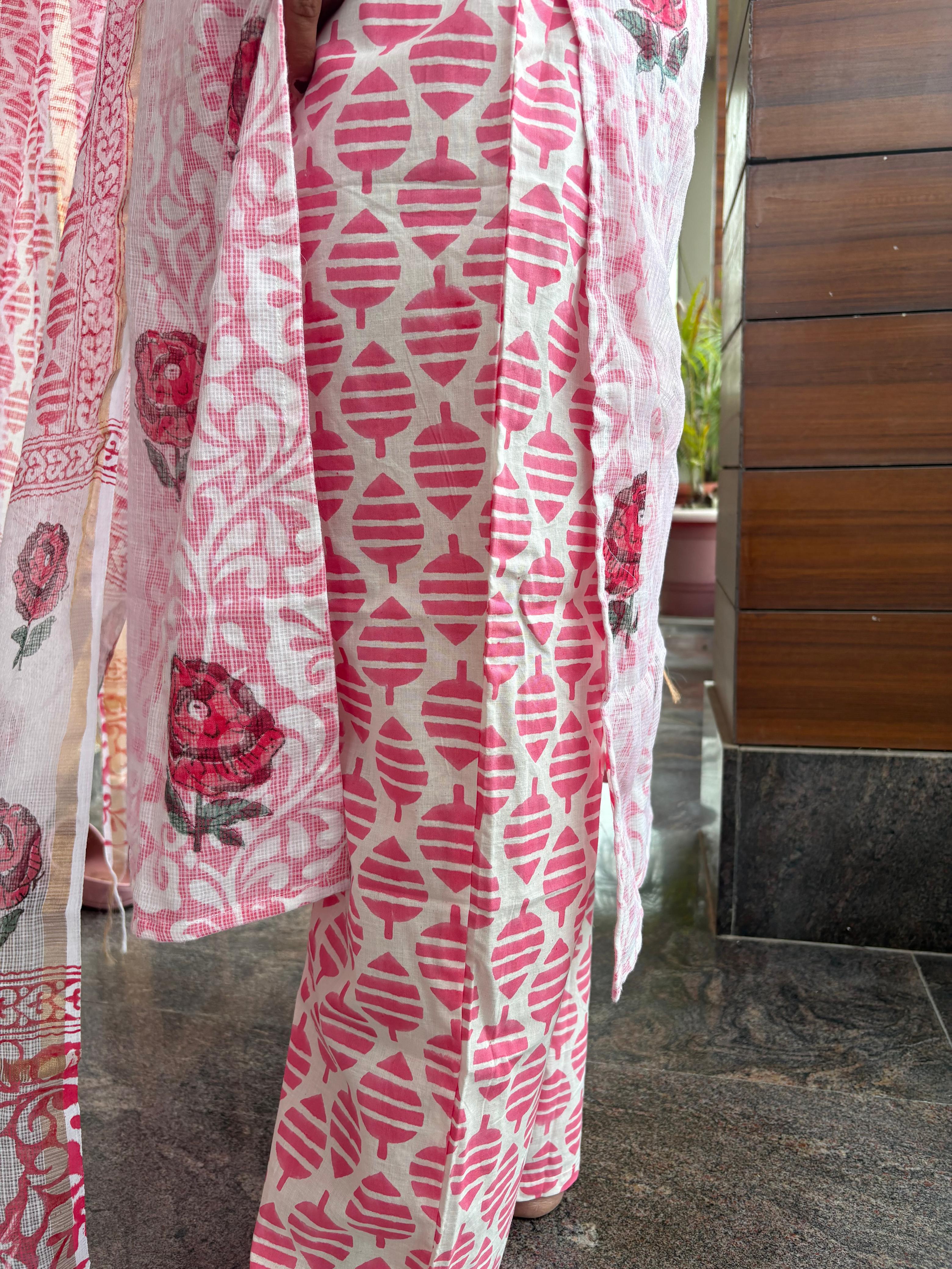 Afreen — Pink Kota Doria Three-Piece Suit