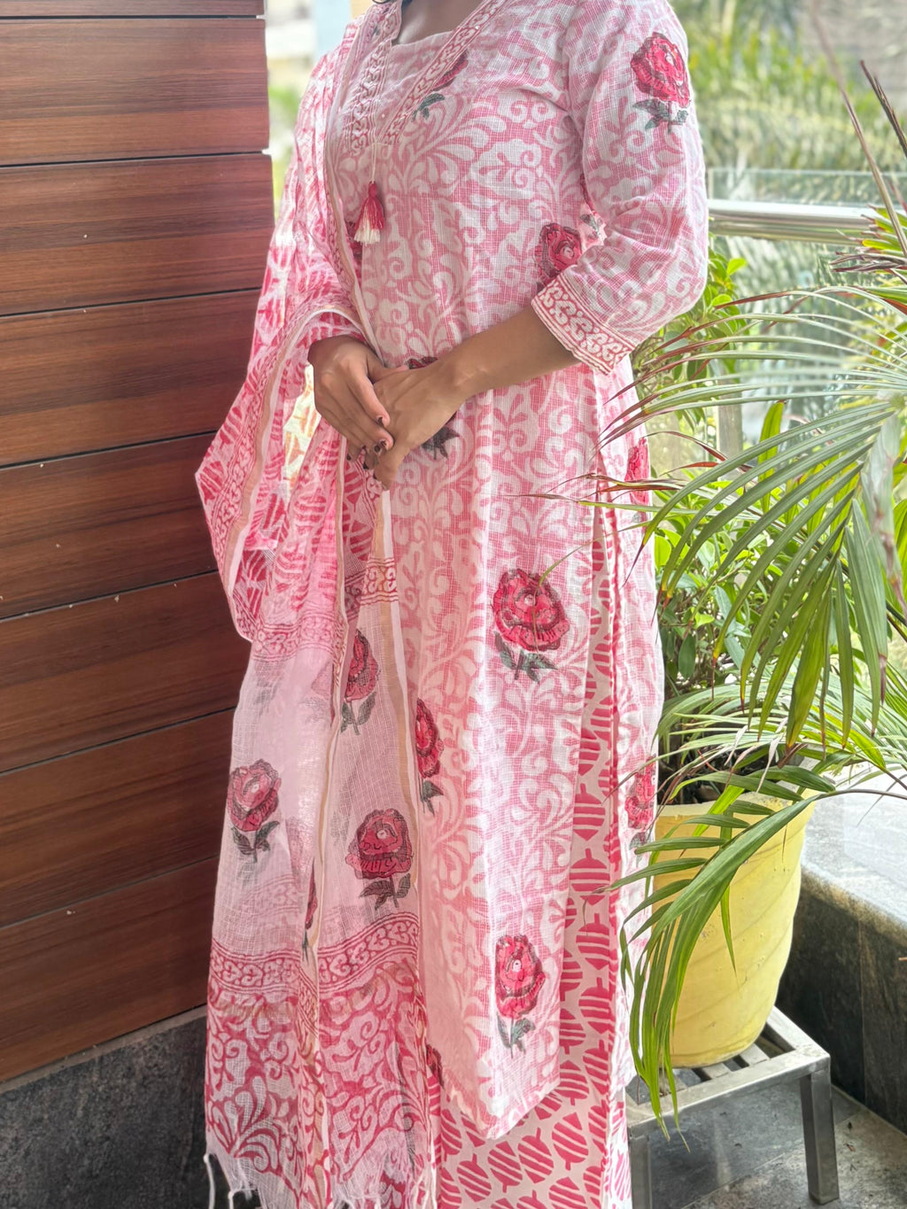 Afreen — Pink Kota Doria Three-Piece Suit