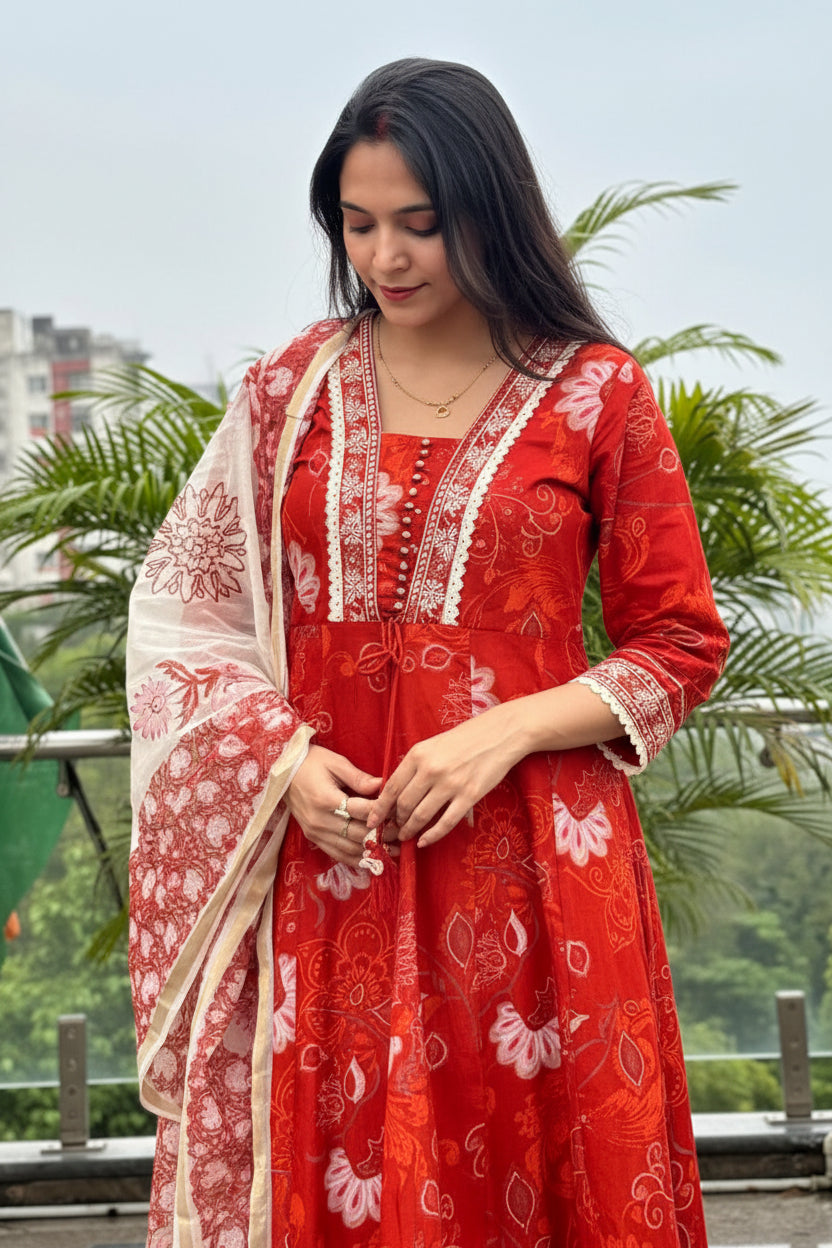 Saanjh — Rust brown Kota Doria Three-Piece Suit