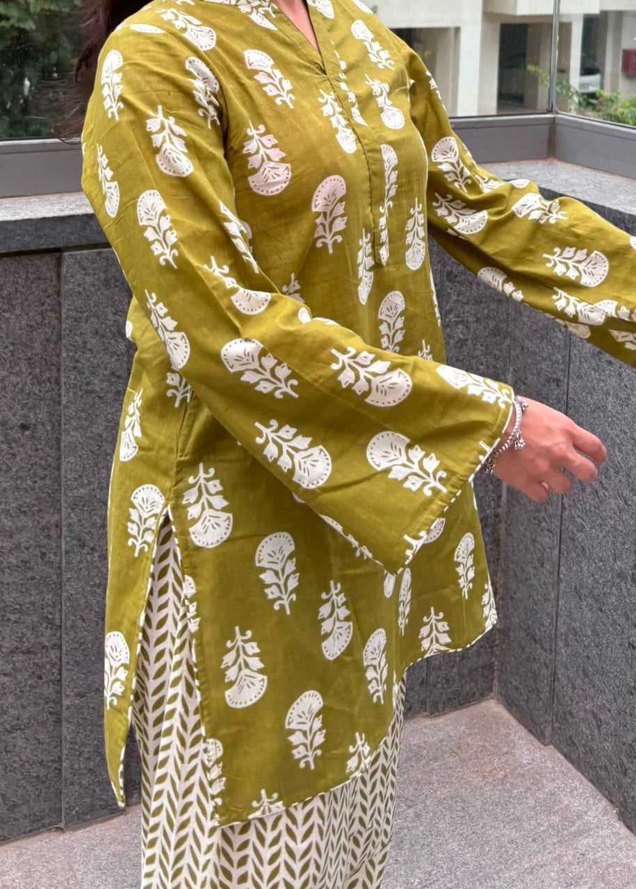 Riyaasat — Earthy Green Farshi Salwar Kurta Set with Bell Sleeves